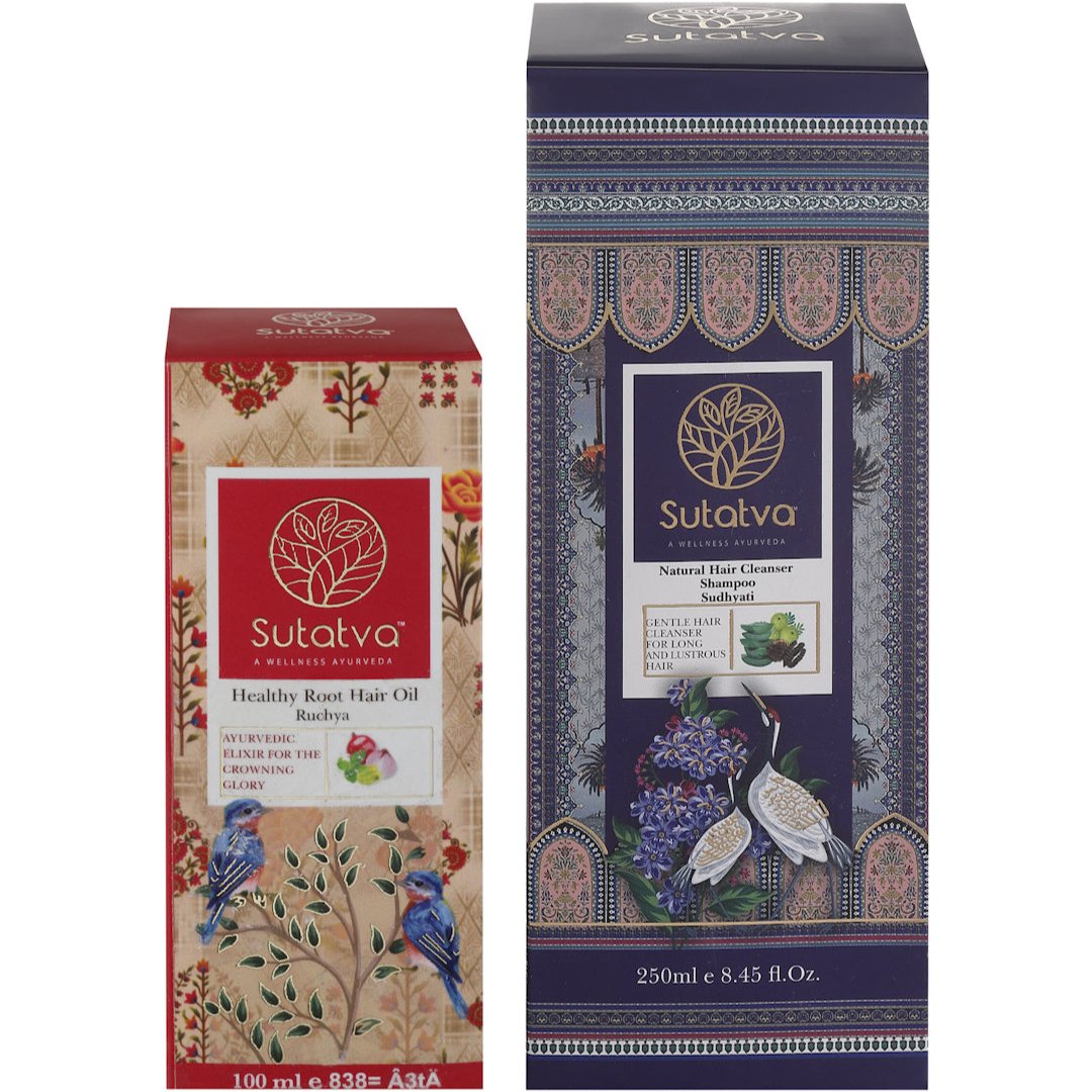 Indian Hair Routine Ayurvedic Hair Care Combo Pack | Shampoo & Hair Oil Set – Sutatva - A ...